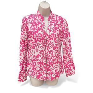 Charter Club Pink and White Floral Button Down Shirt 100% Linen